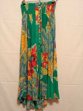 Cynthia Rowley green, pink, and yellow tropical floral print midi skirt/dress
